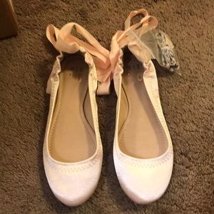 Blush lace up ballet flats
